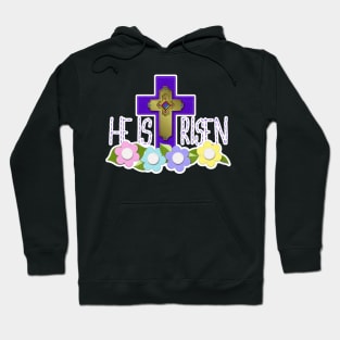 Purple Cross HE IS RISEN Felt Look Flowers by Cherie(c)2021 Hoodie